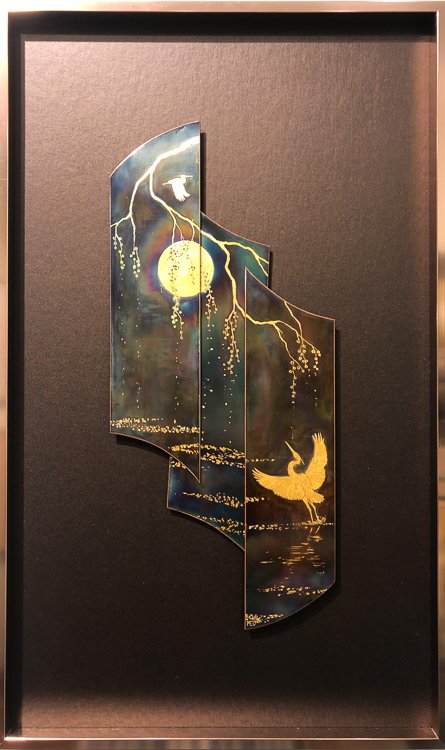 Flying to the Blossom Moon - 24k gold on copper by Mary Ellen O 